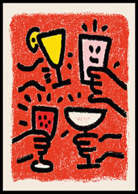 Ciotole vivaci su uno sfondo rosso acceso.-0