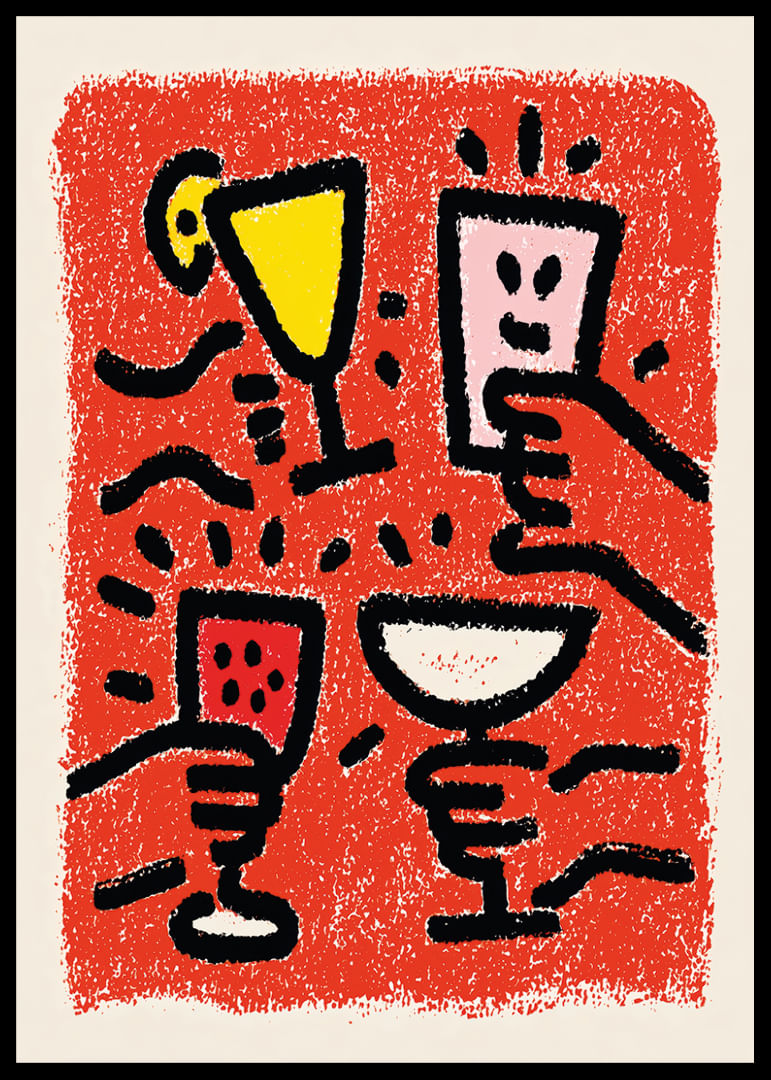 Ciotole vivaci su uno sfondo rosso acceso.-12