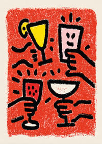 Ciotole vivaci su uno sfondo rosso acceso.-1