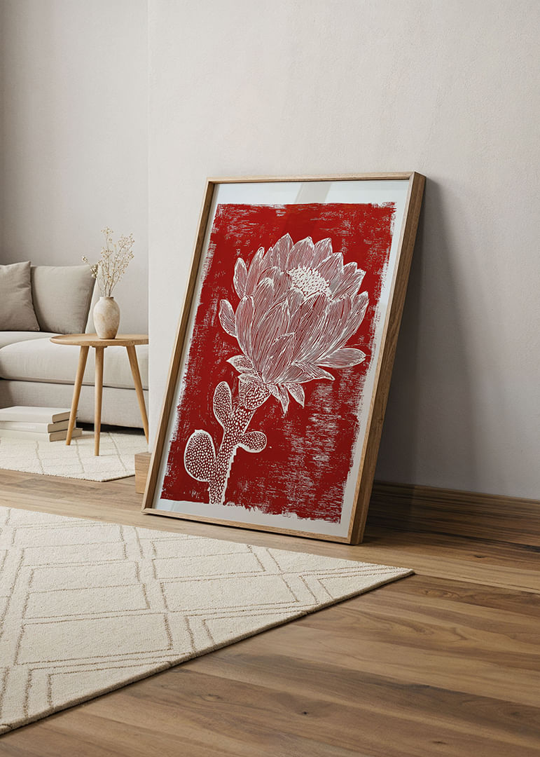 Un fiore bianco su uno sfondo rosso crea un effetto spettacolare.-12