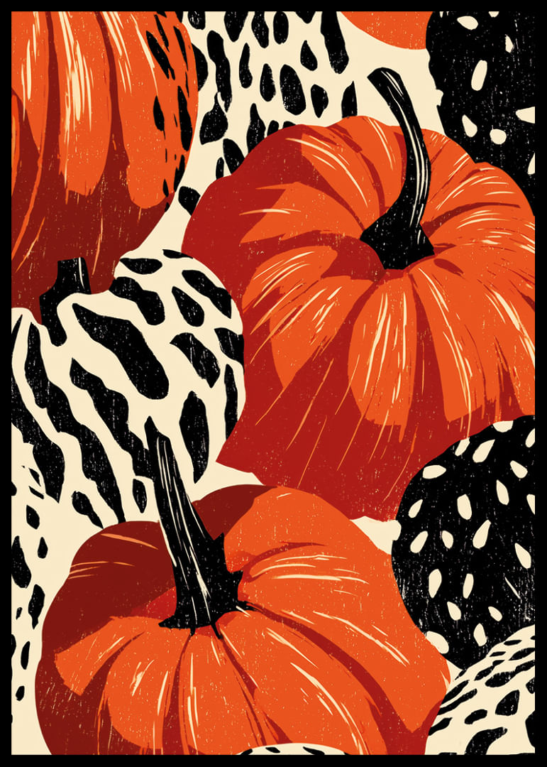 Vivace motivo di zucche e foglie nei colori autunnali.-12