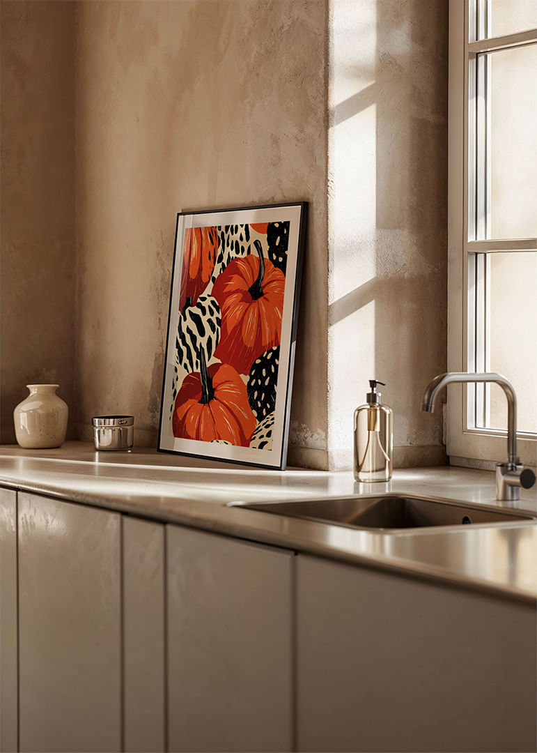 Vivace motivo di zucche e foglie nei colori autunnali.-12