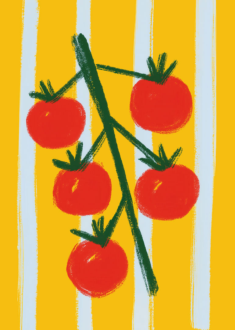 Rametto di pomodoro colorato su sfondo dorato.-12