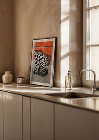 Un carrello della spesa a pois su uno sfondo grafico trasmette energia urbana.-4