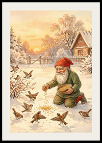 Papá Noel alimenta a los pájaros en un paisaje invernal cubierto de nieve.-2