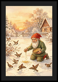 Papá Noel alimenta a los pájaros en un paisaje invernal cubierto de nieve.-4