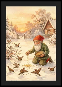 Tomten matar fåglar i ett snötäckt vinterlandskap-4