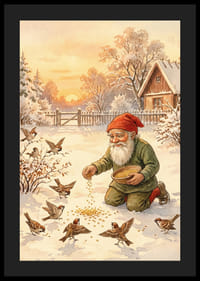 Moș Crăciun hrănește păsările într-un peisaj de iarnă acoperit de zăpadă-4