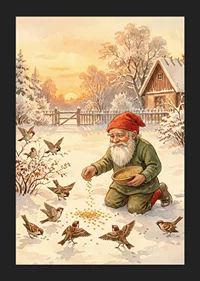 Tomten matar fåglar i ett snötäckt vinterlandskap-5