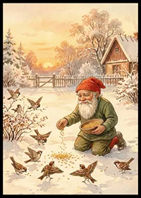 Tomten matar fåglar i ett snötäckt vinterlandskap-6