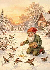 Tomten matar fåglar i ett snötäckt vinterlandskap-7