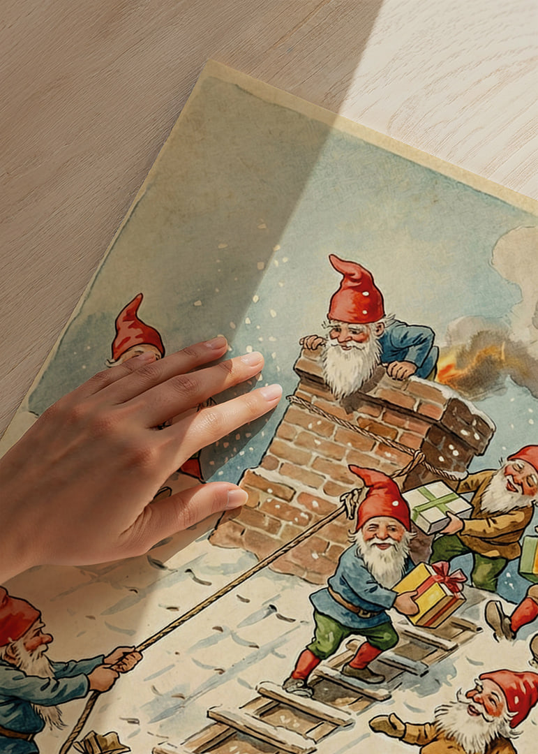 Elves collaborate on a snow-covered roof for Christmas joy and gifts-12