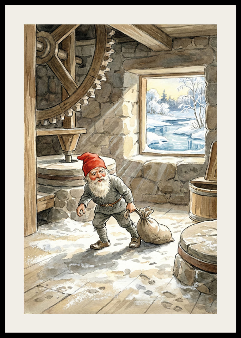 En alf arbejder stille i en gammel mølle om vinteren-12