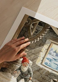 En tomte arbetar stillsamt i en gammal kvarn under vintern-9