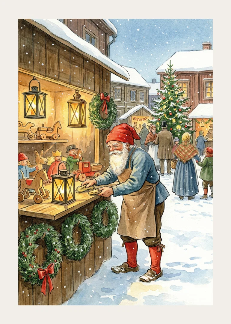 Christmas magic with Santa and toys under snowy sky-12