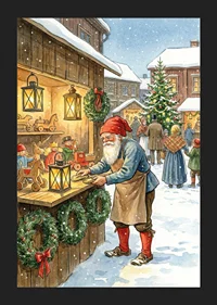 Christmas magic with Santa and toys under snowy sky-5