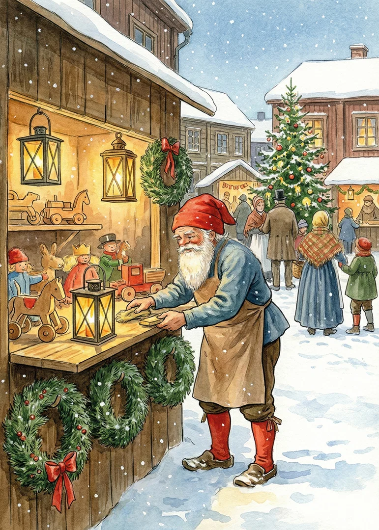 Christmas magic with Santa and toys under snowy sky-12