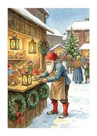 Christmas magic with Santa and toys under snowy sky-1