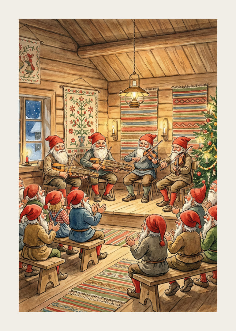 Nissene spiller folkemusikk i en koselig julehytte-12
