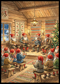 The elves play folk music in a cozy Christmas cottage-6