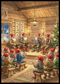 Tontut soittavat kansanmusiikkia viihtyisässä joulumökissä-2