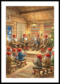 The elves play folk music in a cozy Christmas cottage-0
