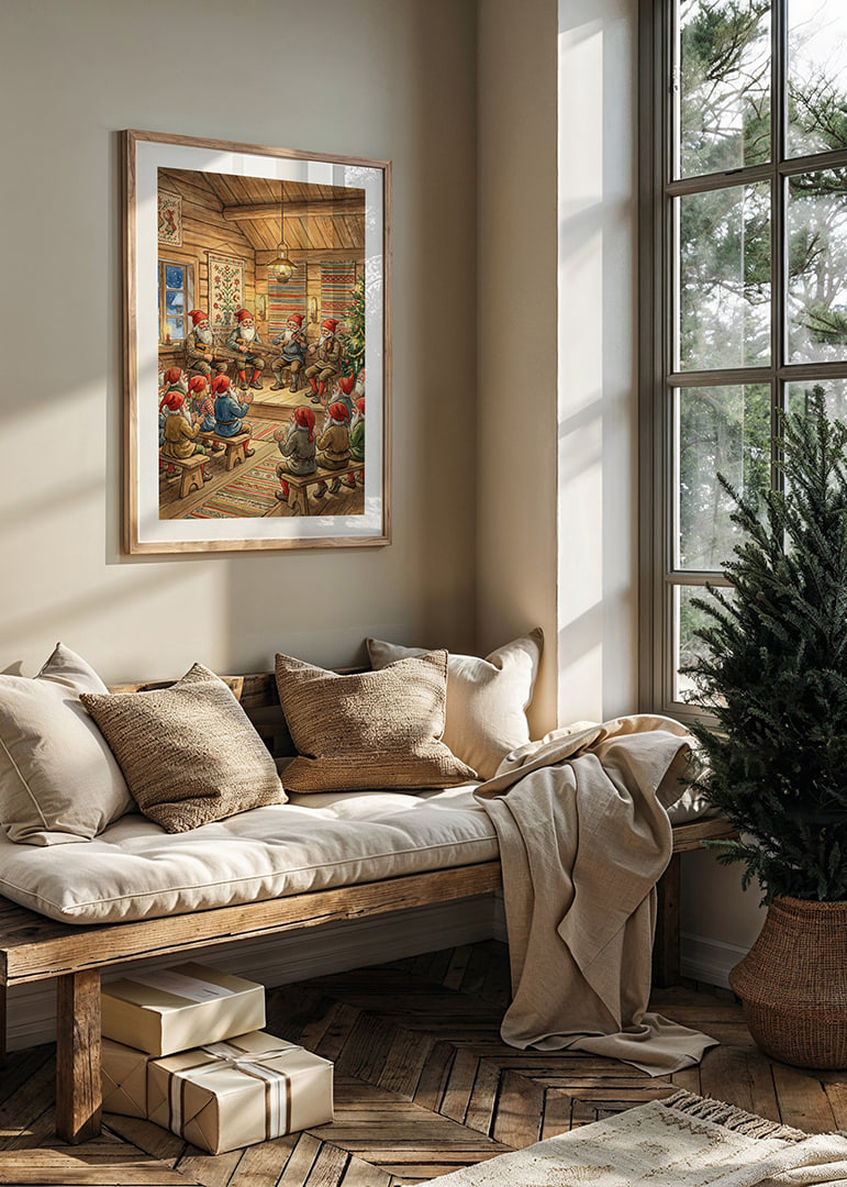 The elves play folk music in a cozy Christmas cottage-12