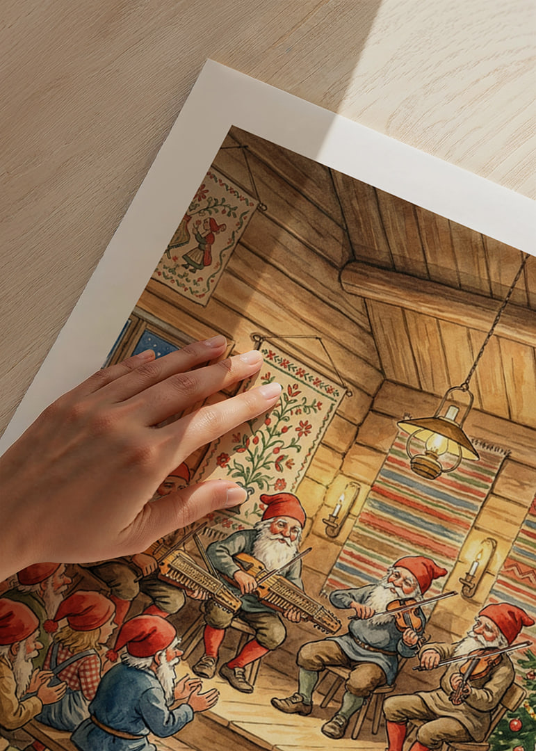 The elves play folk music in a cozy Christmas cottage-12