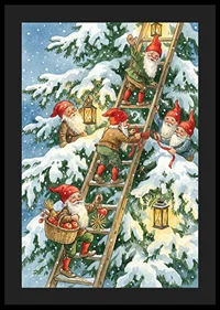 Elves happily climb with lanterns in winter snow-4