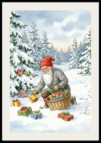 Een winterwereld met de Kerstman die cadeautjes in de sneeuw strooit-2