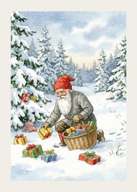 Een winterwereld met de Kerstman die cadeautjes in de sneeuw strooit-3