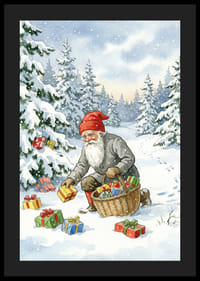 Een winterwereld met de Kerstman die cadeautjes in de sneeuw strooit-4