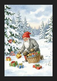 Een winterwereld met de Kerstman die cadeautjes in de sneeuw strooit-5