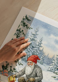 Een winterwereld met de Kerstman die cadeautjes in de sneeuw strooit-5