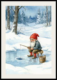 Een kabouter vist vredig op een bevroren meer-2