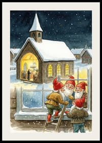 Elfen kijken op een sterrennacht in een gezellige kerk-2