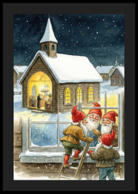 Elves peer into a cozy church on a starry night-4