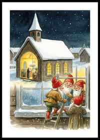 Elfen kijken op een sterrennacht in een gezellige kerk-0