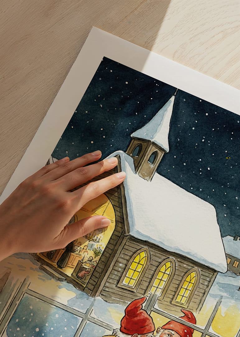 Elfen kijken op een sterrennacht in een gezellige kerk-12