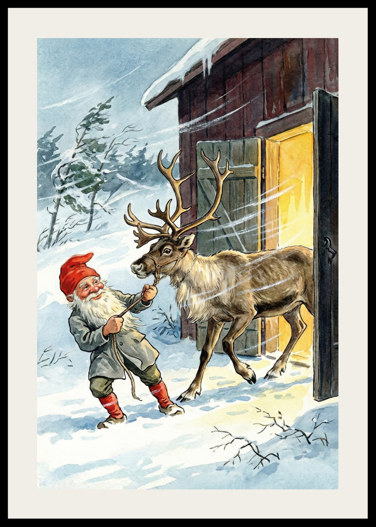 Un elf și un ren în strălucirea aurie a soarelui de iarnă-12