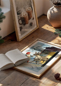 En tomte och en ren i vintersolens gyllene sken-4