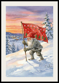 Un Père Noël avec un drapeau sur fond de ciel d'hiver coloré-2