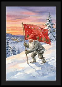 Un Père Noël avec un drapeau sur fond de ciel d'hiver coloré-4