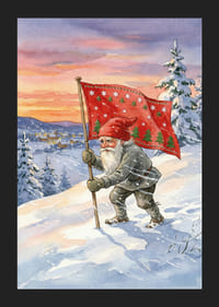 Un Père Noël avec un drapeau sur fond de ciel d'hiver coloré-5