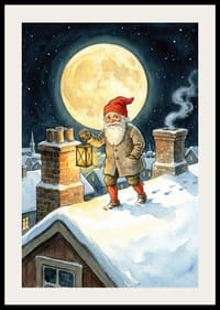 Een Kerstman verlicht de nacht met zijn lantaarn onder een volle maan-2