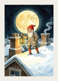 Een Kerstman verlicht de nacht met zijn lantaarn onder een volle maan-3