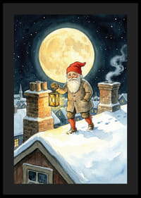 Een Kerstman verlicht de nacht met zijn lantaarn onder een volle maan-4