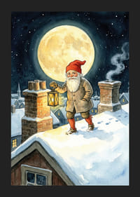 Een Kerstman verlicht de nacht met zijn lantaarn onder een volle maan-5