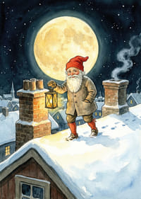 Een Kerstman verlicht de nacht met zijn lantaarn onder een volle maan-3