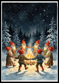 Tomtar dansar i vinternatten under stjärnorna-0